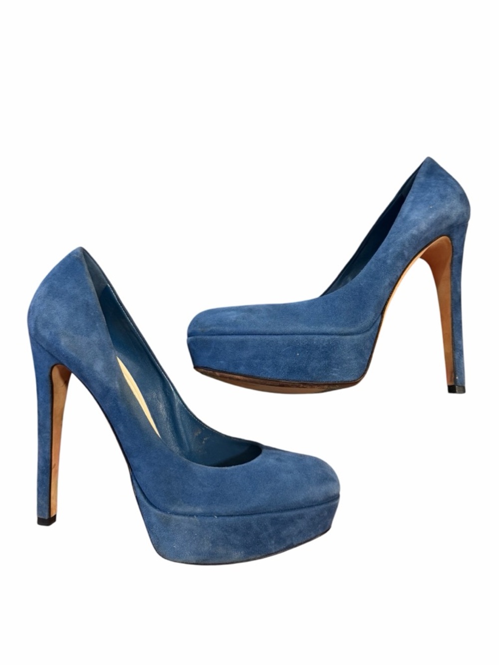 ๐ Christian Dior Blue Suede Pumps Heels Classic Designer Size 40.5 10 Round Toe - Picture 2 of 7